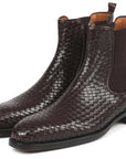 Paul Parkman Chocolate Brown Woven Leather Chelsea Boots (ID