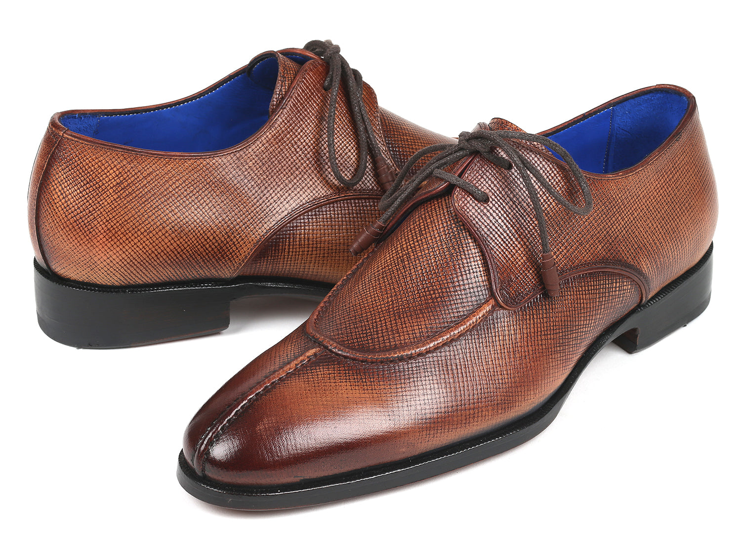 Paul Parkman Beige &amp; Brown Plaid Canvas Derby Shoes (ID