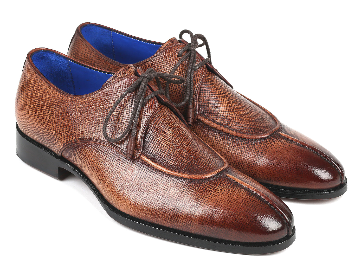 Paul Parkman Beige &amp; Brown Plaid Canvas Derby Shoes (ID