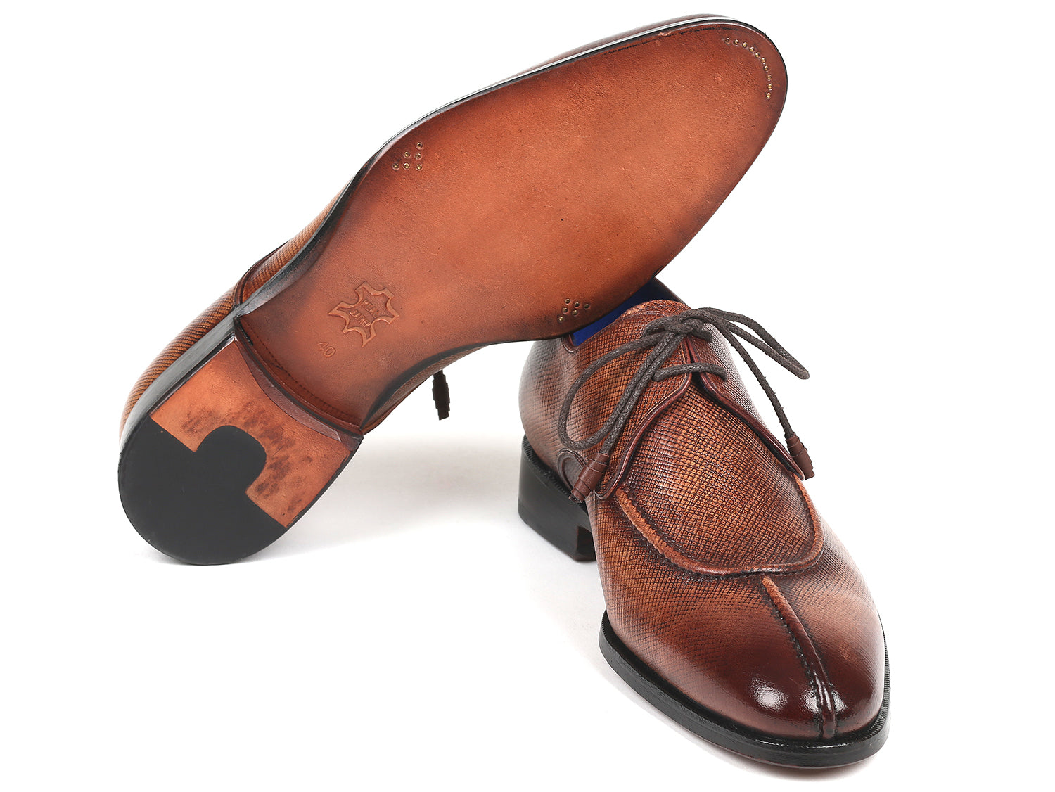 Paul Parkman Beige &amp; Brown Plaid Canvas Derby Shoes (ID