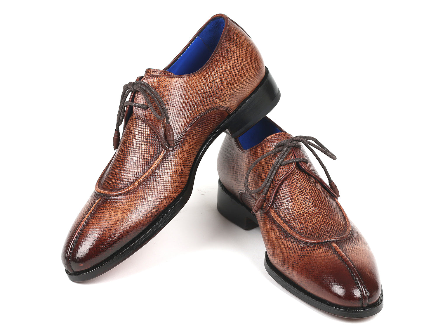 Paul Parkman Beige &amp; Brown Plaid Canvas Derby Shoes (ID