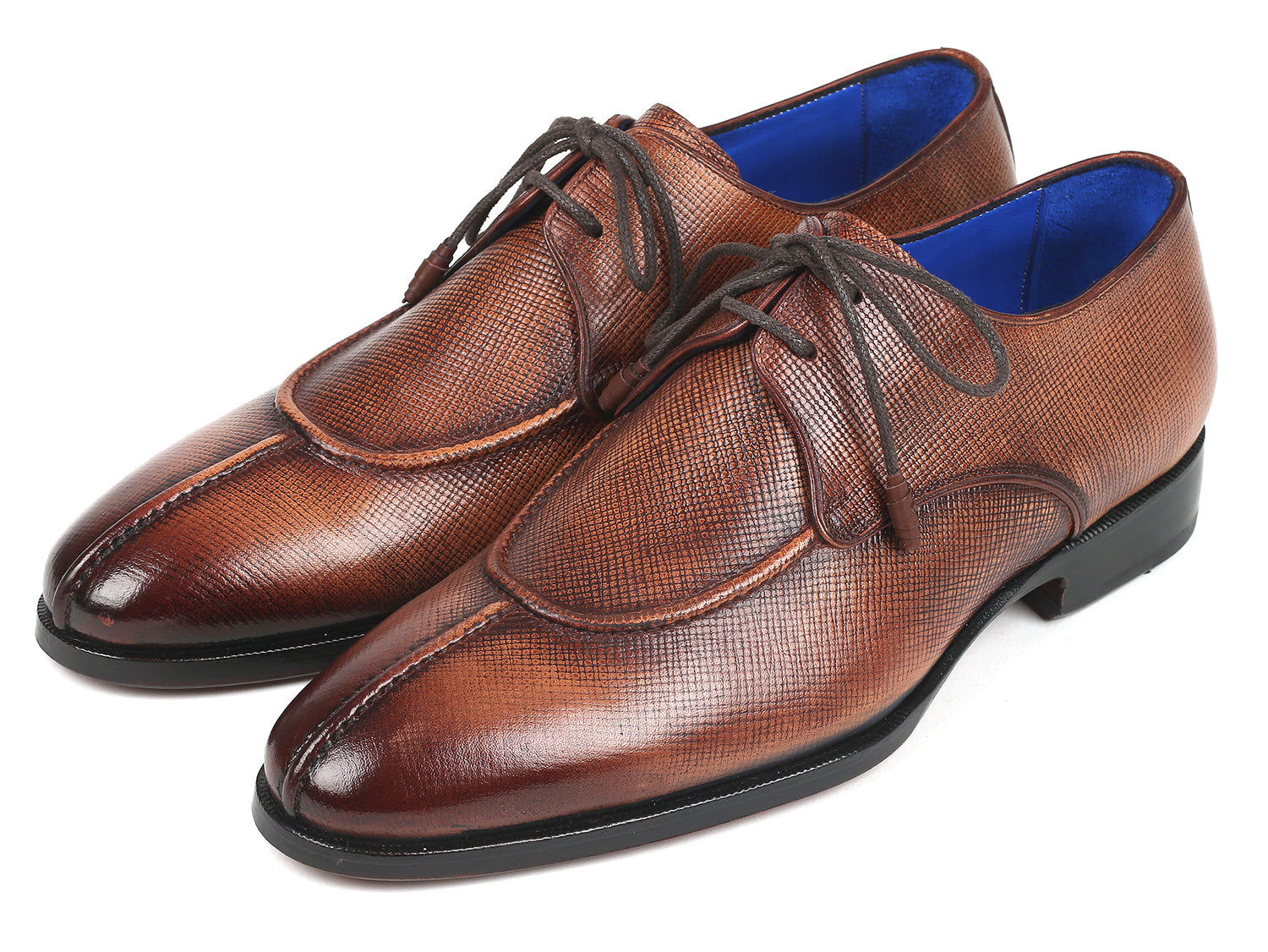 Paul Parkman Beige &amp; Brown Plaid Canvas Derby Shoes (ID