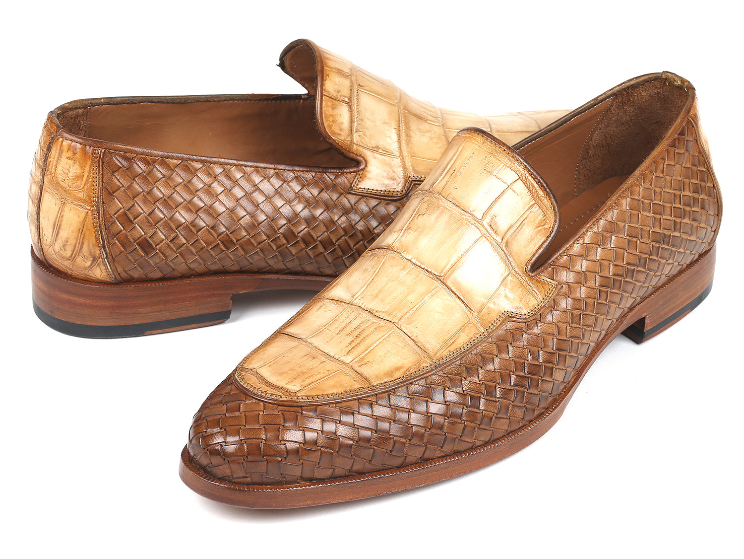 Paul Parkman Beige &amp; Brown Plaid Canvas Derby Shoes (ID