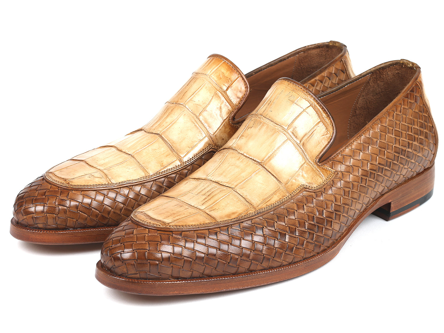 Paul Parkman Beige &amp; Brown Plaid Canvas Derby Shoes (ID