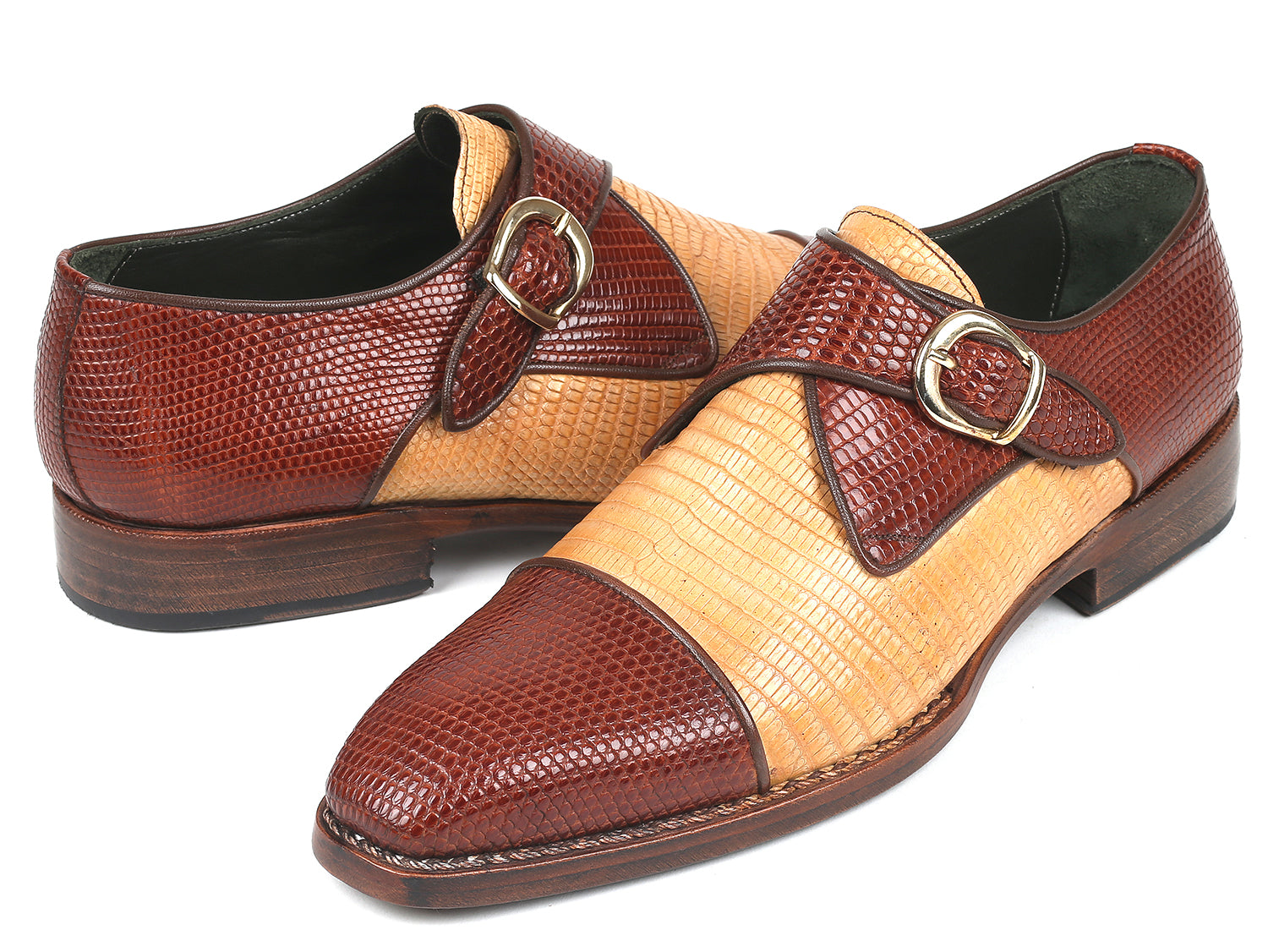 Paul Parkman Beige &amp; Brown Plaid Canvas Derby Shoes (ID