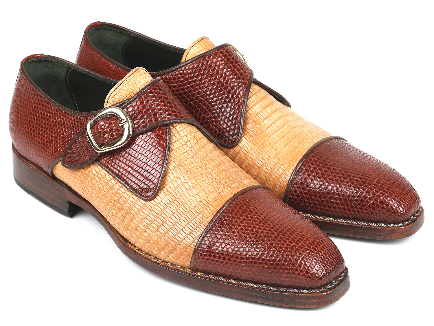 Paul Parkman Beige &amp; Brown Plaid Canvas Derby Shoes (ID
