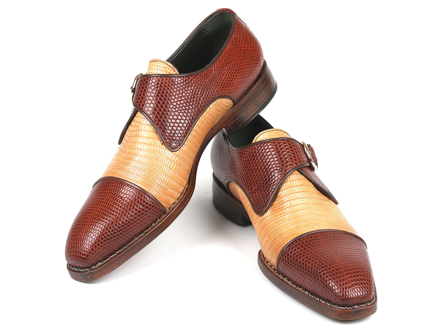 Paul Parkman Beige &amp; Brown Plaid Canvas Derby Shoes (ID