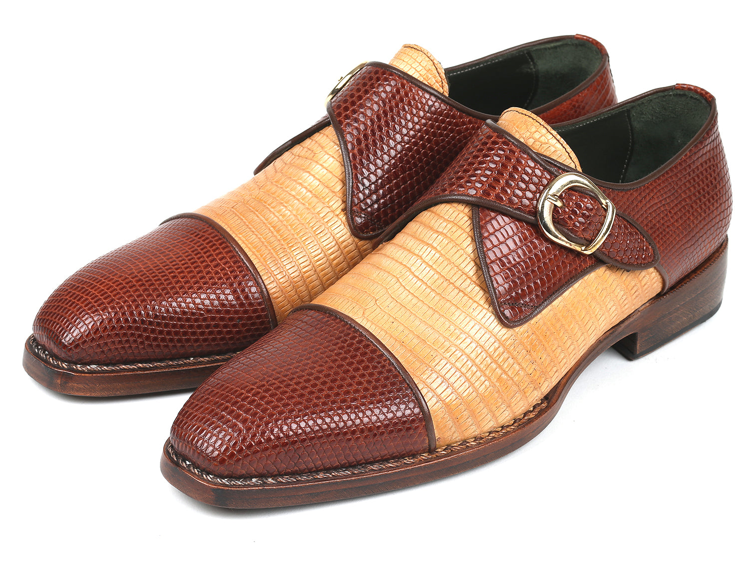 Paul Parkman Beige &amp; Brown Plaid Canvas Derby Shoes (ID