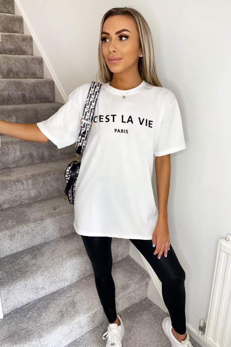 Ladies Oversized C&#39;est La Vie Paris Simple Fashion Classic Retro Short Sleeves T Shirt Top - Toi ‘n’ Moi Ltd