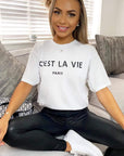 Ladies Oversized C'est La Vie Paris Simple Fashion Classic Retro Short Sleeves T Shirt Top - Toi ‘n’ Moi Ltd