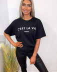 Ladies Oversized C'est La Vie Paris Simple Fashion Classic Retro Short Sleeves T Shirt Top - Toi ‘n’ Moi Ltd