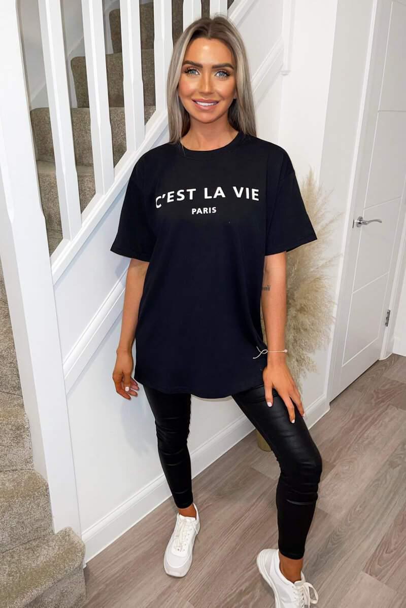 Ladies Oversized C&#39;est La Vie Paris Simple Fashion Classic Retro Short Sleeves T Shirt Top - Toi ‘n’ Moi Ltd
