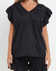 Ladies V Neck Frill Peplum Sleeve Top and Short 2 Piece Tracksuit Set - Toi ‘n’ Moi Ltd