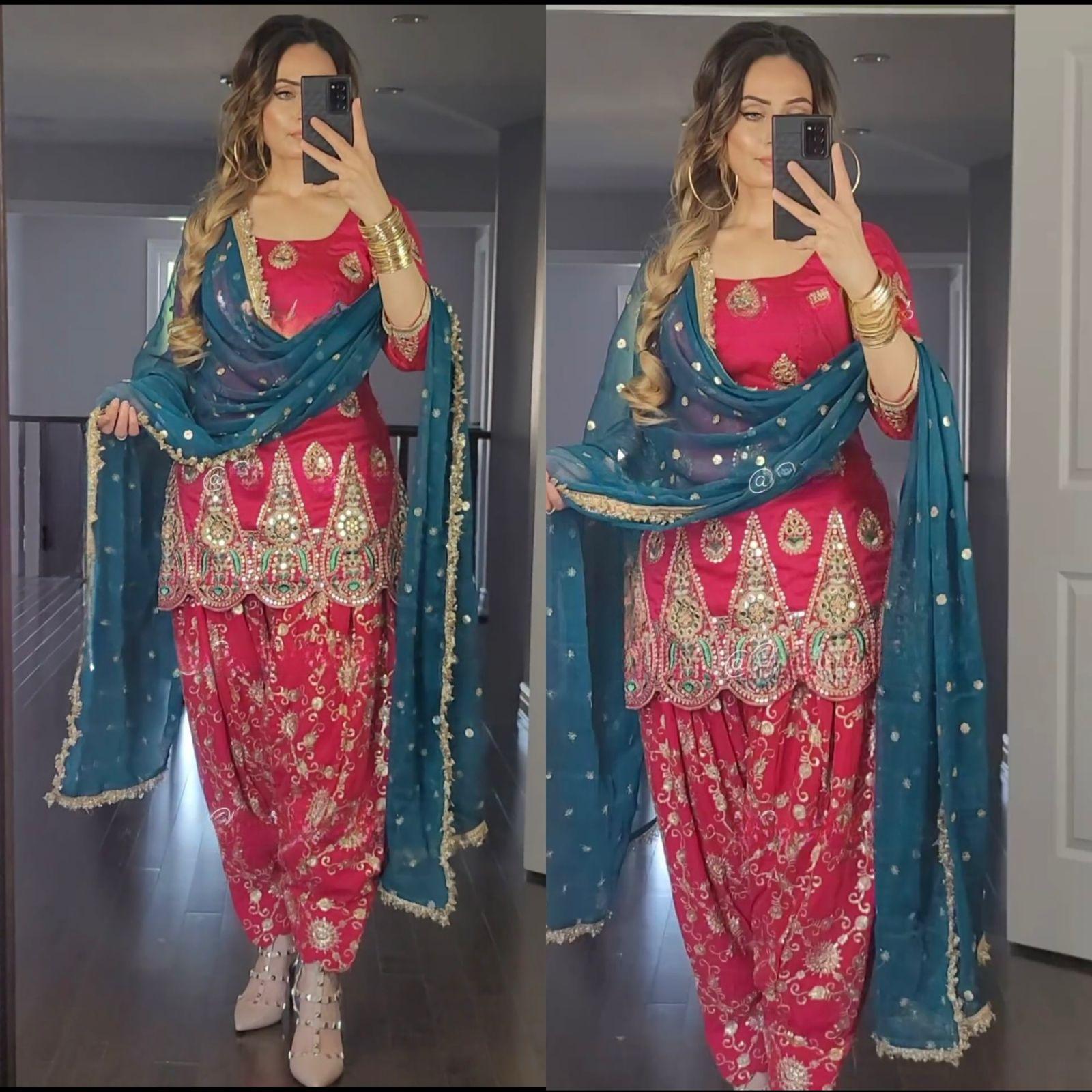 Stunning Pink Punjabi Dhoti Salwar Kameez with Heavy Embroidery Work – Ready-to-Wear Stitched Salwar Suit for Women | Indian Wedding Dresses - Toi ‘n’ Moi Ltd