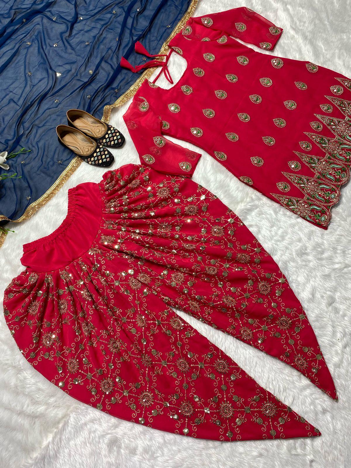 Stunning Pink Punjabi Dhoti Salwar Kameez with Heavy Embroidery Work – Ready-to-Wear Stitched Salwar Suit for Women | Indian Wedding Dresses - Toi ‘n’ Moi Ltd