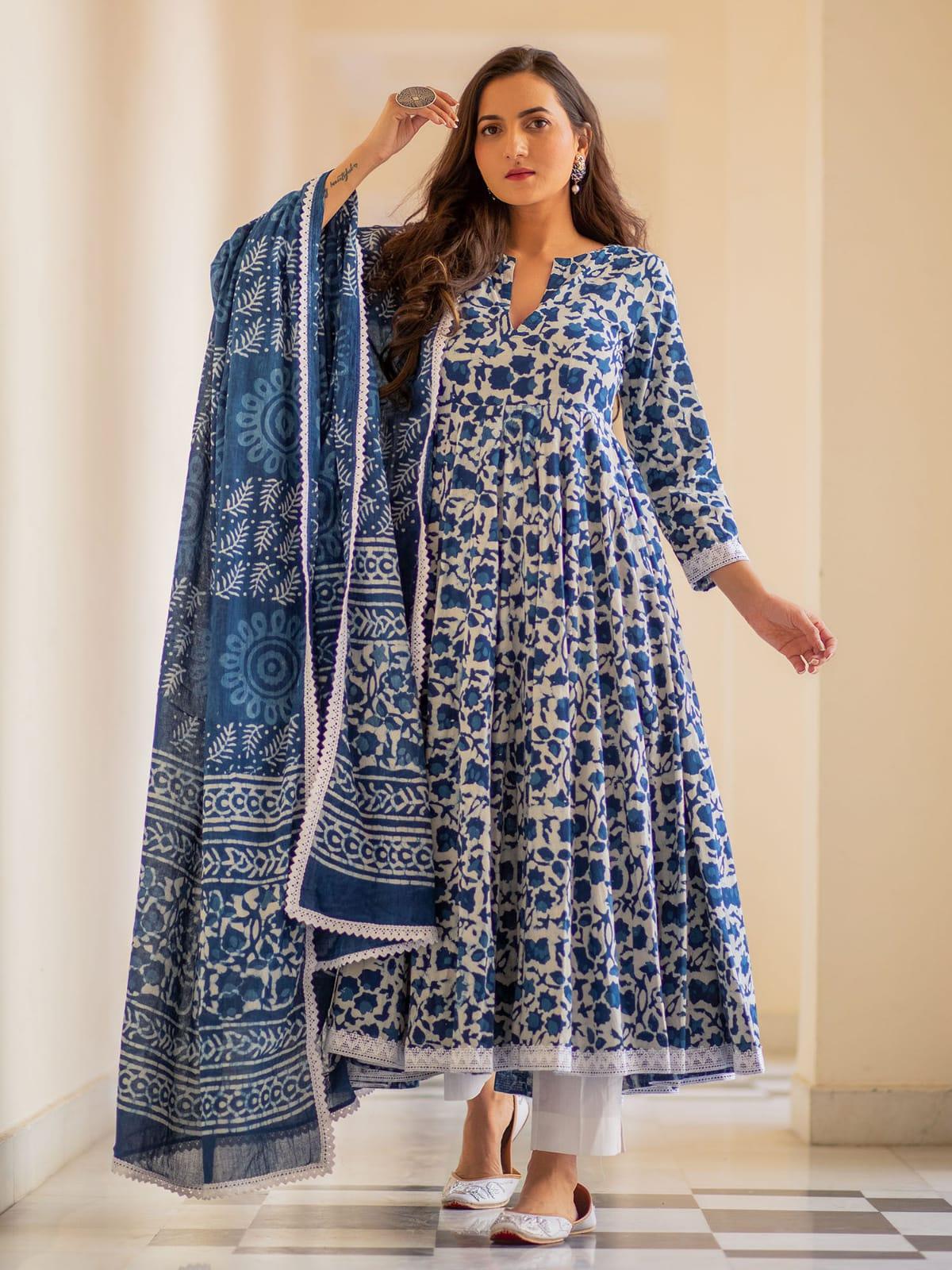 Elegant Blue Anarkali Salwar Kameez – A-Line Cut Indian Suit | Stylish Stitched Indian Clothing for Women - Toi ‘n’ Moi Ltd