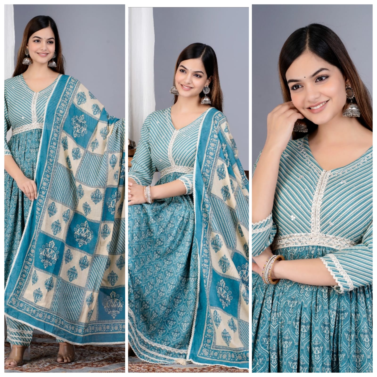 beautiful haevy muslin alia cut kurta with pant and dupatta set for women and girls, wedding/party wear dress, alia cut kurta, dresses - Toi ‘n’ Moi Ltd