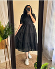 Elegant Women's Floral Cotton Dress – V-Neck, Half Sleeves, Casual Loose Tunic | Printed & Customized Plus Size Linen Dress - Toi ‘n’ Moi Ltd