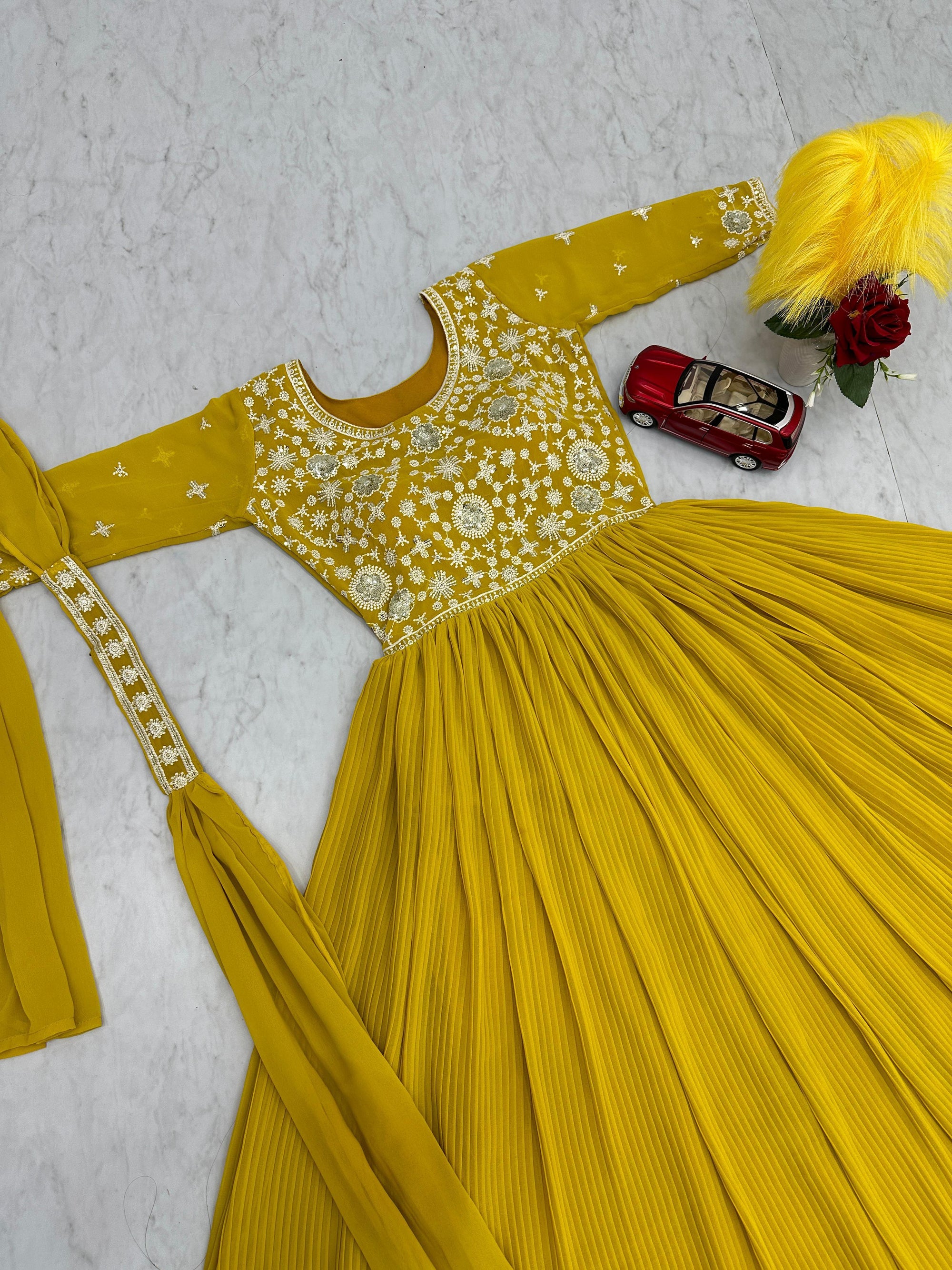 Elegant Embroidered Fox Georgette Gown – Heavy Sequence & Crush Work for a Glamorous Look - Toi ‘n’ Moi Ltd