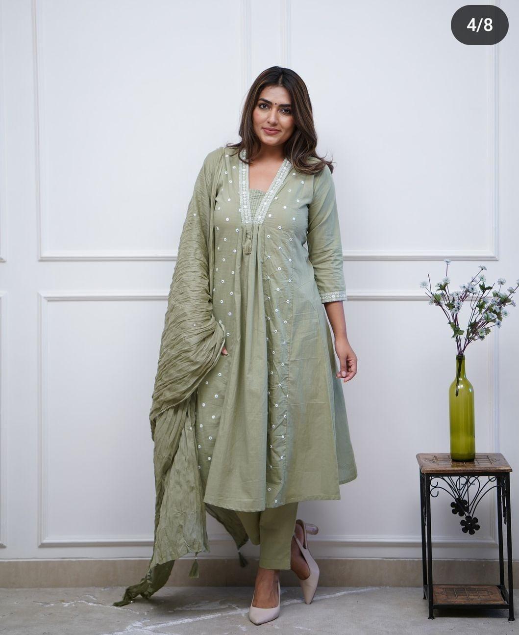 Look Beautiful in Our New Cotton 60*60 A-Line Dupatta Pant Set – Featuring Elegant Work Detailing for All-Day Comfort, Available in a Stunning Color - Toi ‘n’ Moi Ltd