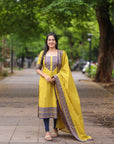 Yellow Beautiful Suit Sets in pure KANCHI COTTON Top pent with duppta-0