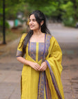 Yellow Beautiful Suit Sets in pure KANCHI COTTON Top pent with duppta-1