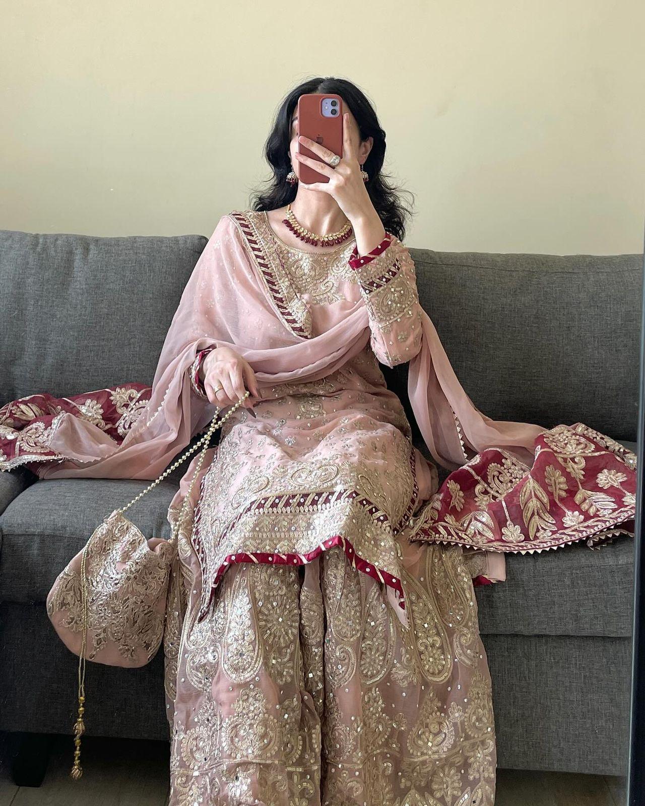 Elegant Kurta Sharara Suit – 3-Piece Readymade Salwar Kameez | Stylish Pakistani & Punjabi Wedding Dress | Bridesmaids Sharara Outfit - Toi ‘n’ Moi Ltd
