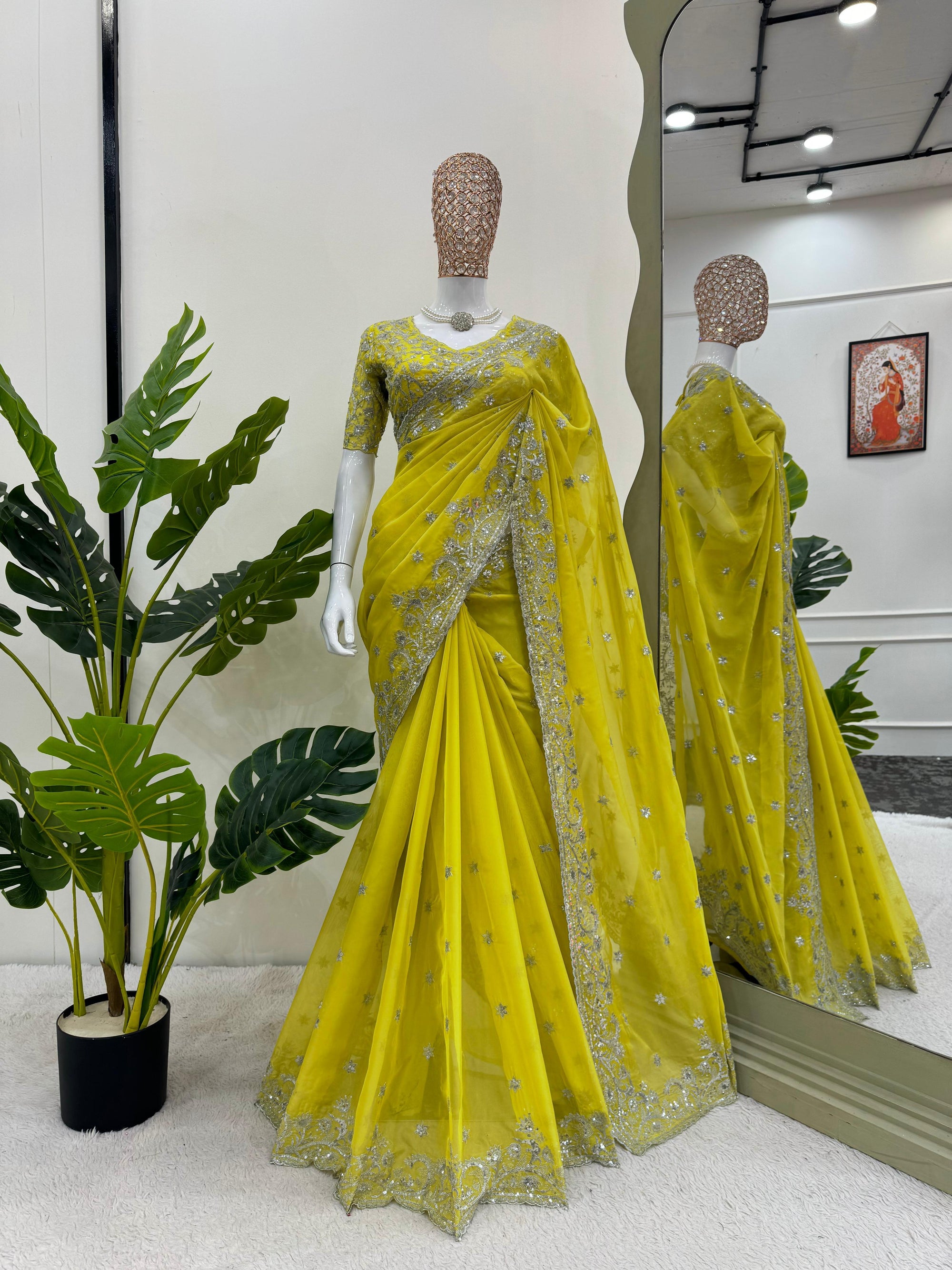 Luxury Designer Saree in Tibby Silk – Elegant Thread & Sequin Work with Matching Blouse | Premium Ethnic Wear - Toi ‘n’ Moi Ltd