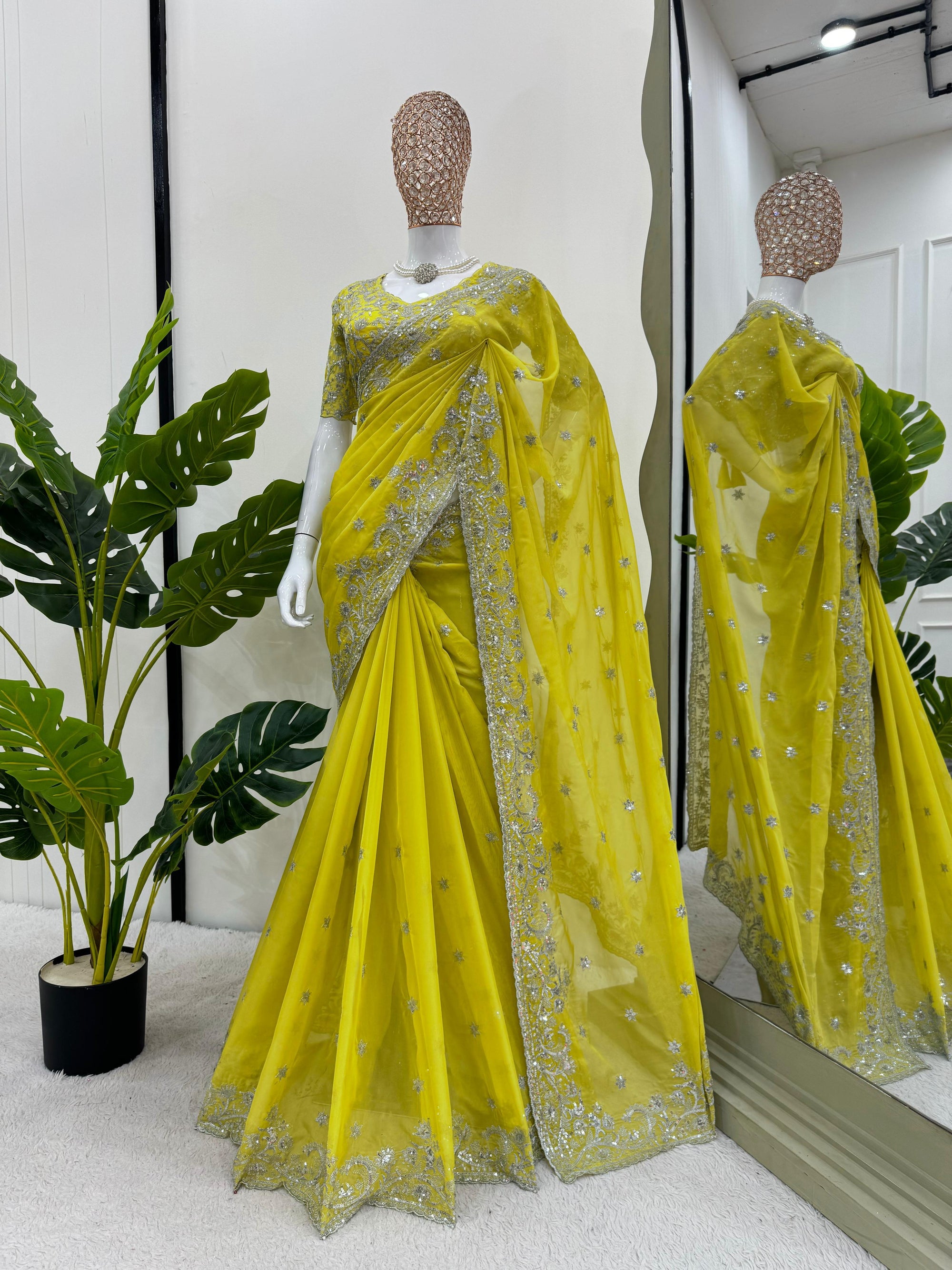 Luxury Designer Saree in Tibby Silk – Elegant Thread & Sequin Work with Matching Blouse | Premium Ethnic Wear - Toi ‘n’ Moi Ltd