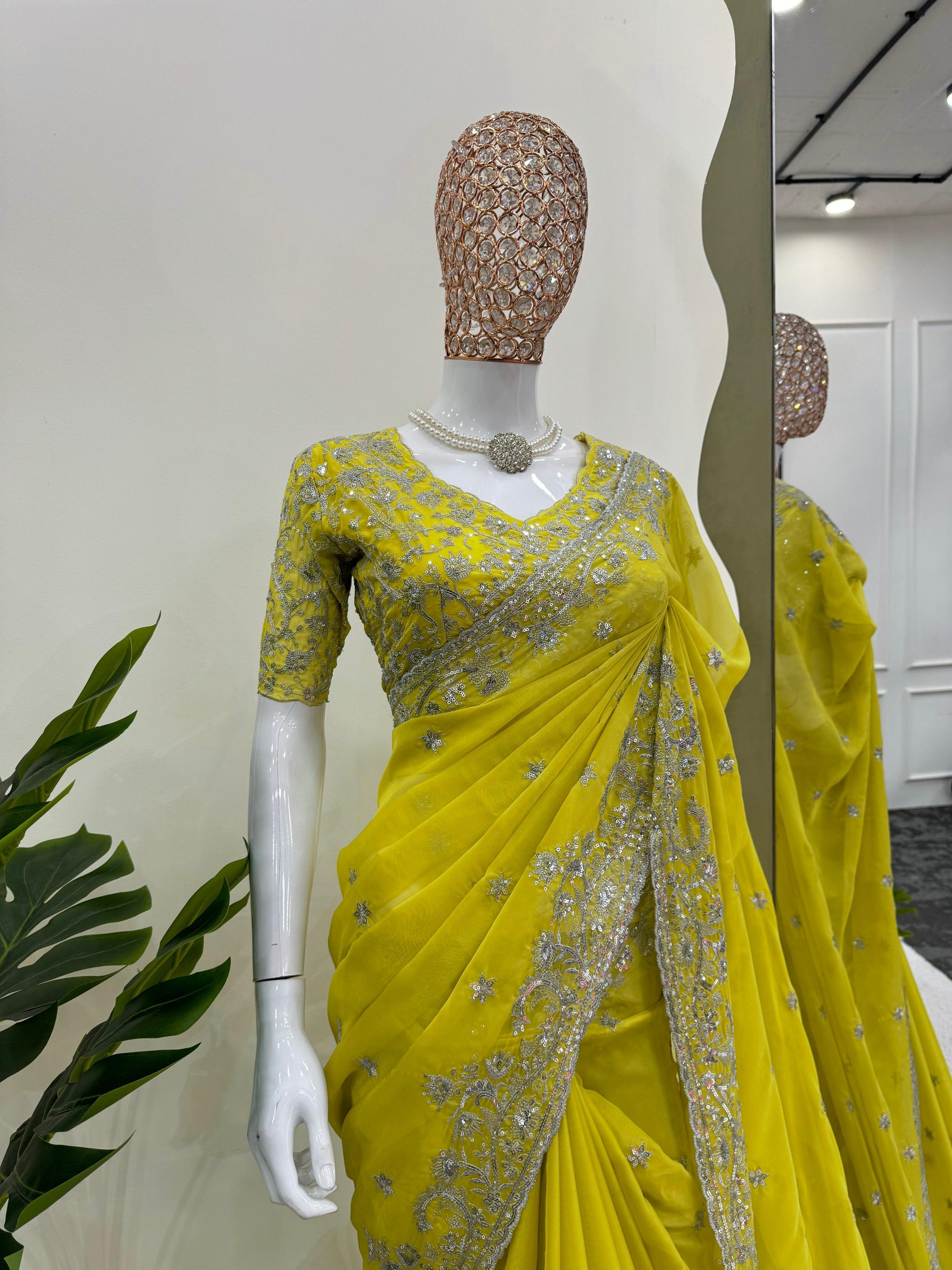 Luxury Designer Saree in Tibby Silk – Elegant Thread & Sequin Work with Matching Blouse | Premium Ethnic Wear - Toi ‘n’ Moi Ltd