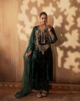 Beautiful Ready To Wear green Coloured Pure Viscose Velvet With Embroidery Heavy Suit For Women - Toi ‘n’ Moi Ltd