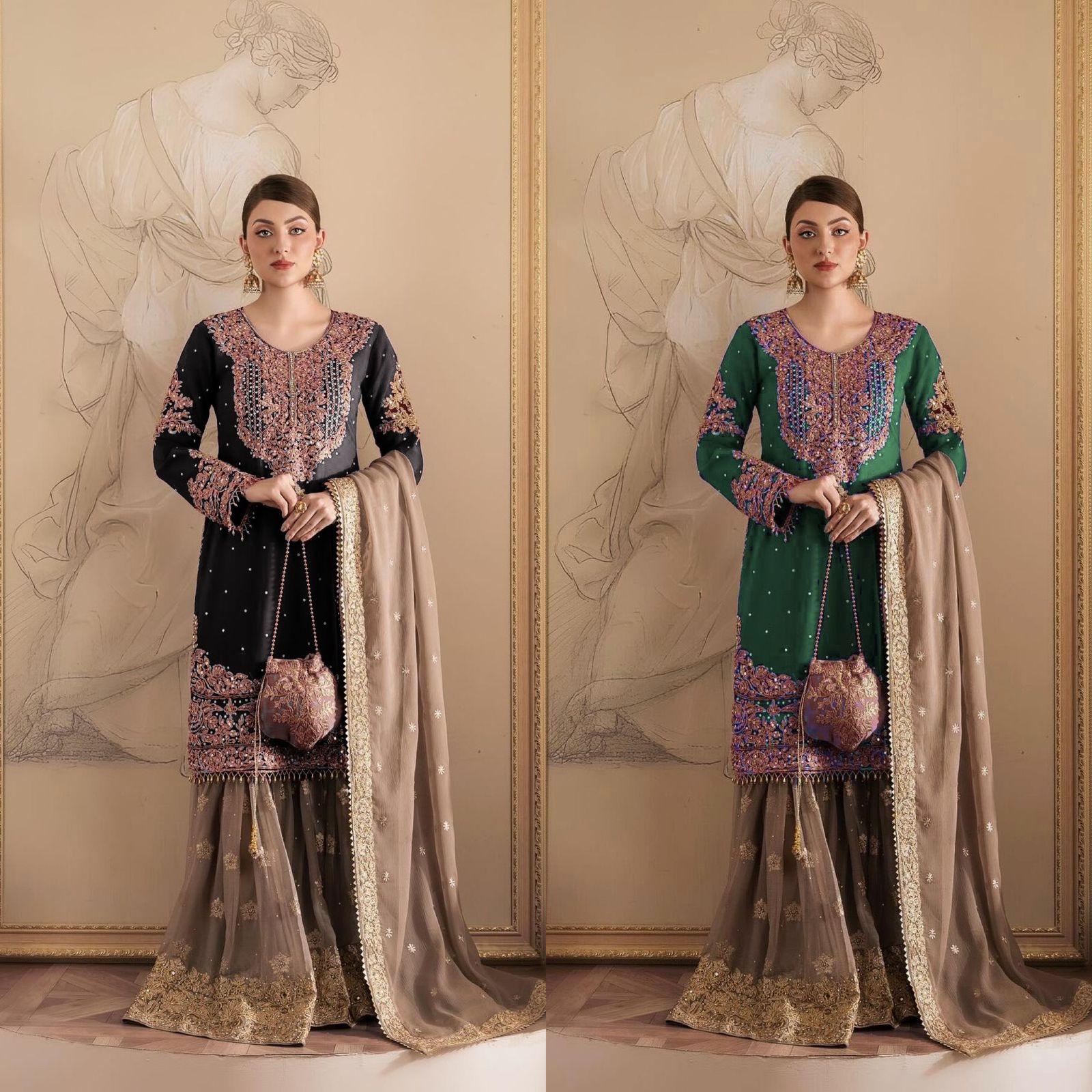 Elegant Kurta Sharara Suit – Ready-to-Wear 3-Piece Salwar Kameez | Stylish Pakistani & Punjabi Wedding Dress | Bridesmaids Sharara Set - Toi ‘n’ Moi Ltd