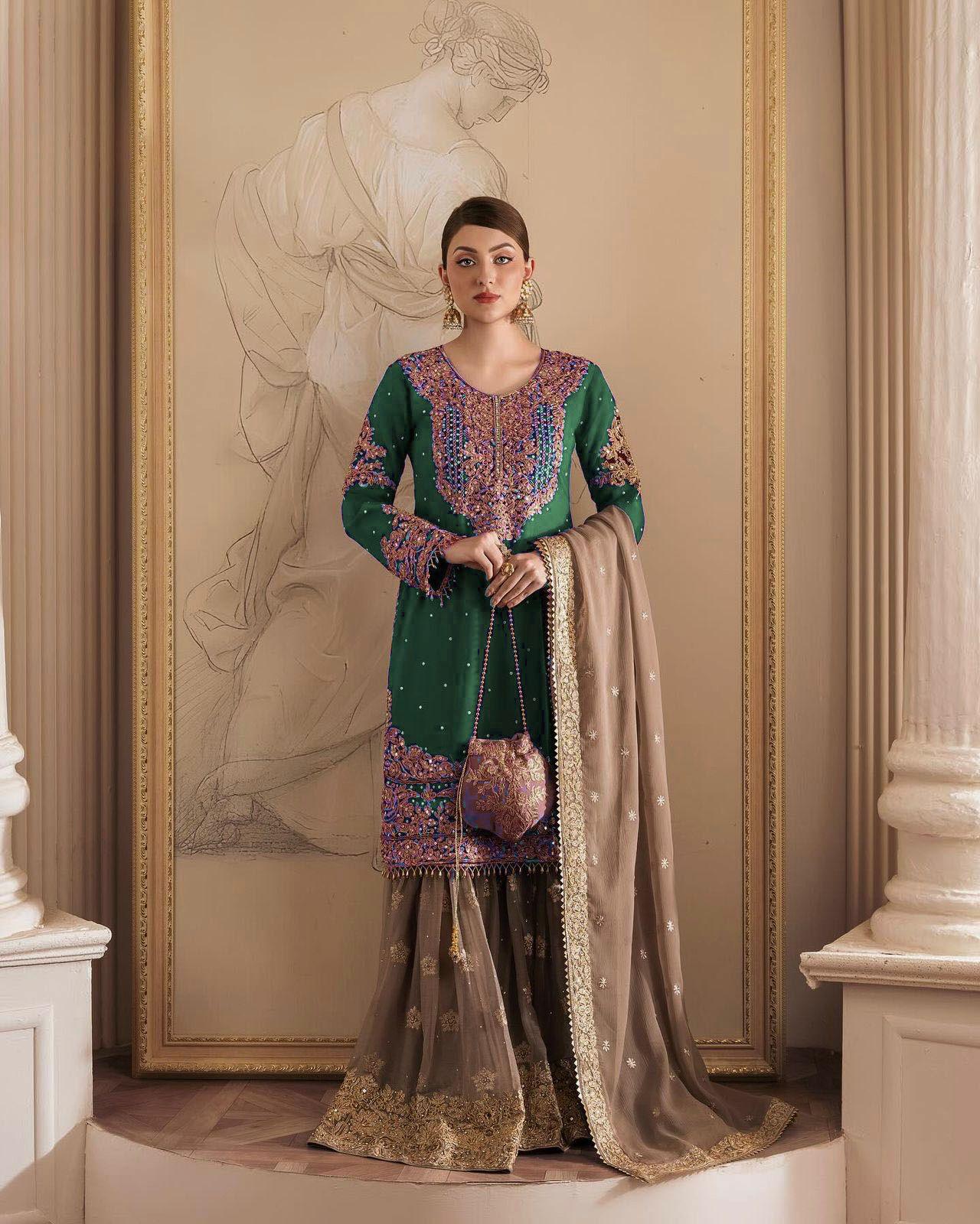Elegant Kurta Sharara Suit – Ready-to-Wear 3-Piece Salwar Kameez | Stylish Pakistani & Punjabi Wedding Dress | Bridesmaids Sharara Set - Toi ‘n’ Moi Ltd