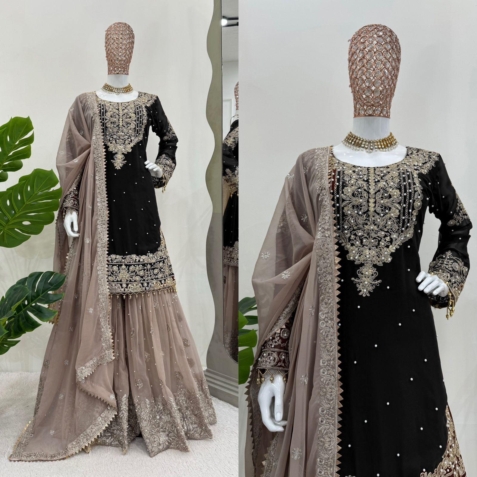Elegant Kurta Sharara Suit – Ready-to-Wear 3-Piece Salwar Kameez | Stylish Pakistani & Punjabi Wedding Dress | Bridesmaids Sharara Set - Toi ‘n’ Moi Ltd