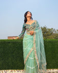 NEW SUPERHIT DESIGN ON NET FABRIC WITH HEAVY EMBROIDERY AND PEARL MOTI WORK SAREE AND BLOUSE-0