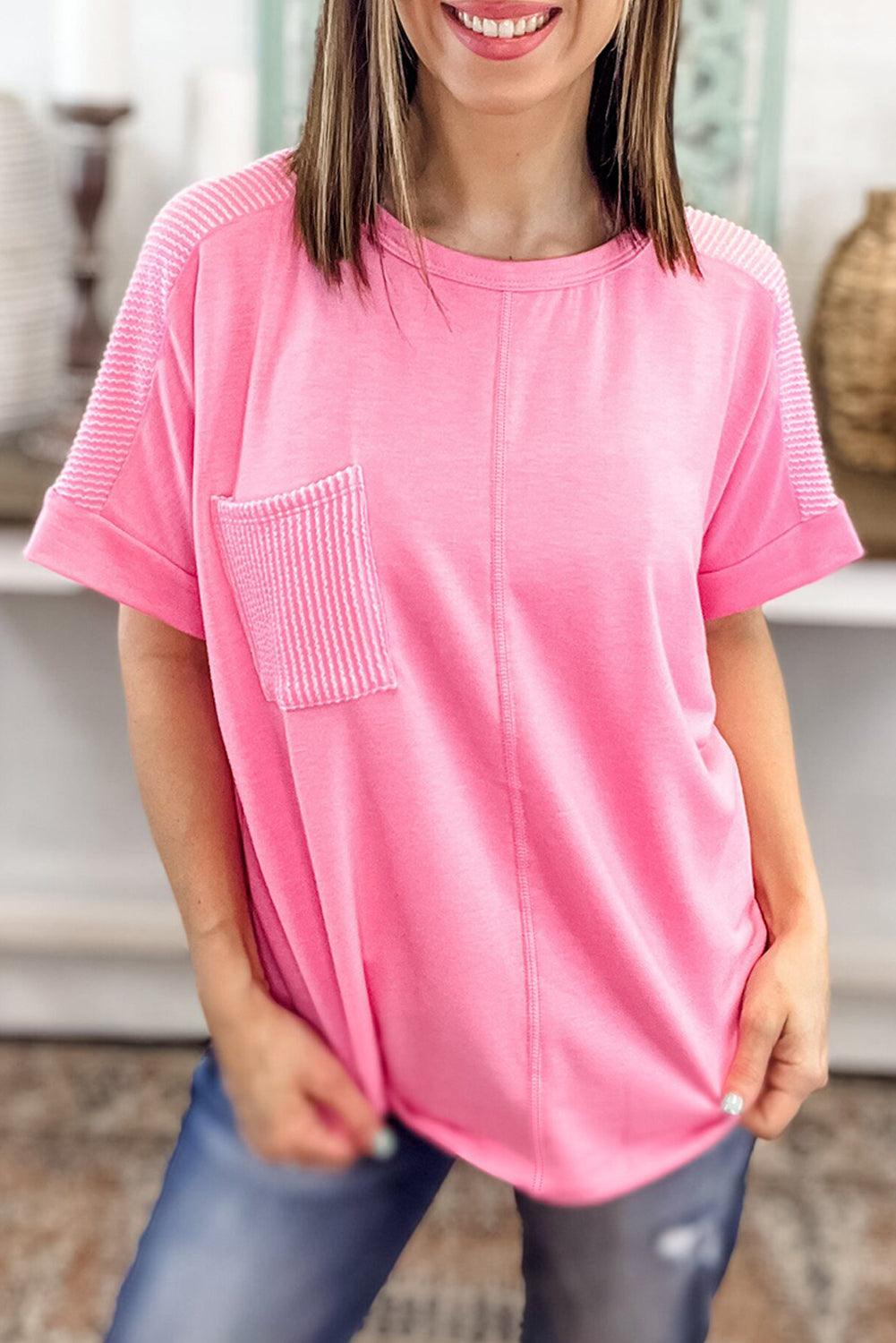 Bonbon Corded Patchwork Pocketed Plus Size T Shirt - Toi ‘n’ Moi Ltd