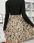 Black Ribbed Knit Patchwork Printed Belted A-line Dress - Toi ‘n’ Moi Ltd