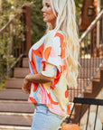 Yellow Ribbed Floral Printed Shirred 3/4 Sleeve Blouse