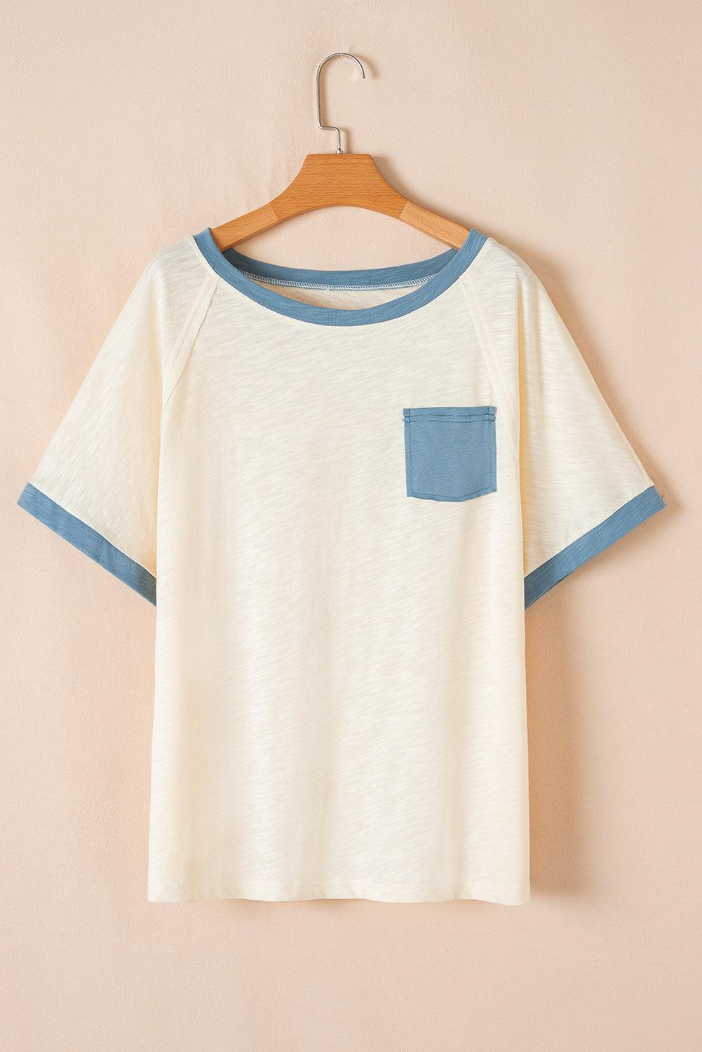 Beige Raw Seam Contrast Color Patchwork Plus Size Top - Toi ‘n’ Moi Ltd