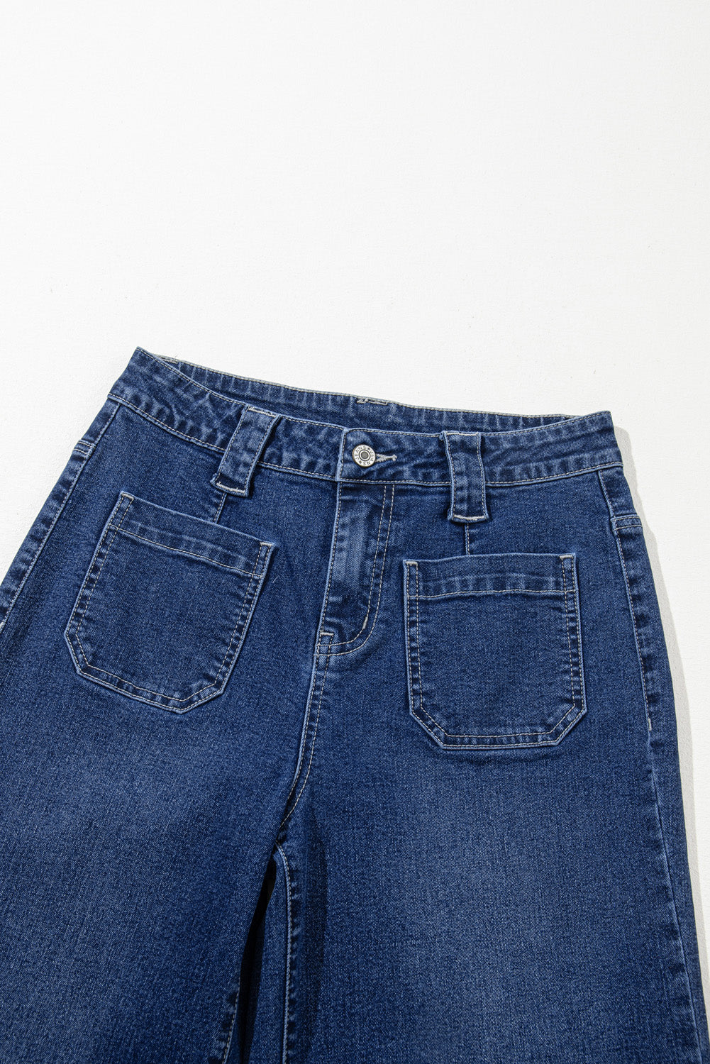 Jeans a vita alta con tasche e gamba larga blu vela