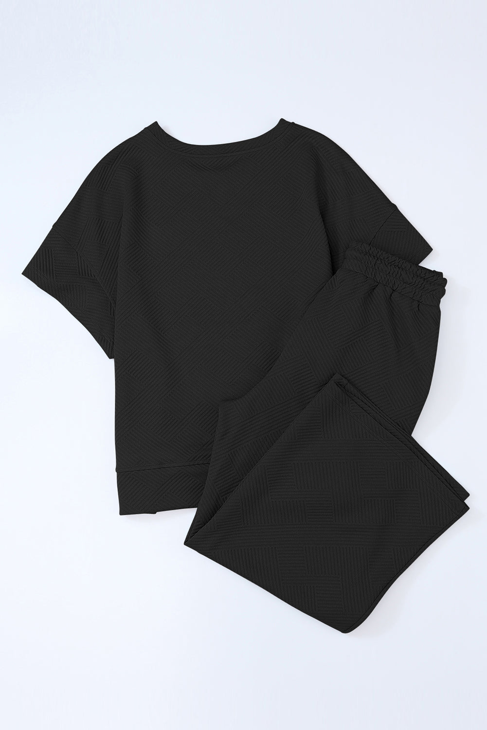 Black Textured Loose Fit T Shirt and Drawstring Pants Set - Toi ‘n’ Moi Ltd