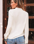 Beige Floral Embroidered Stand Neck Buttoned Shirt - Toi ‘n’ Moi Ltd