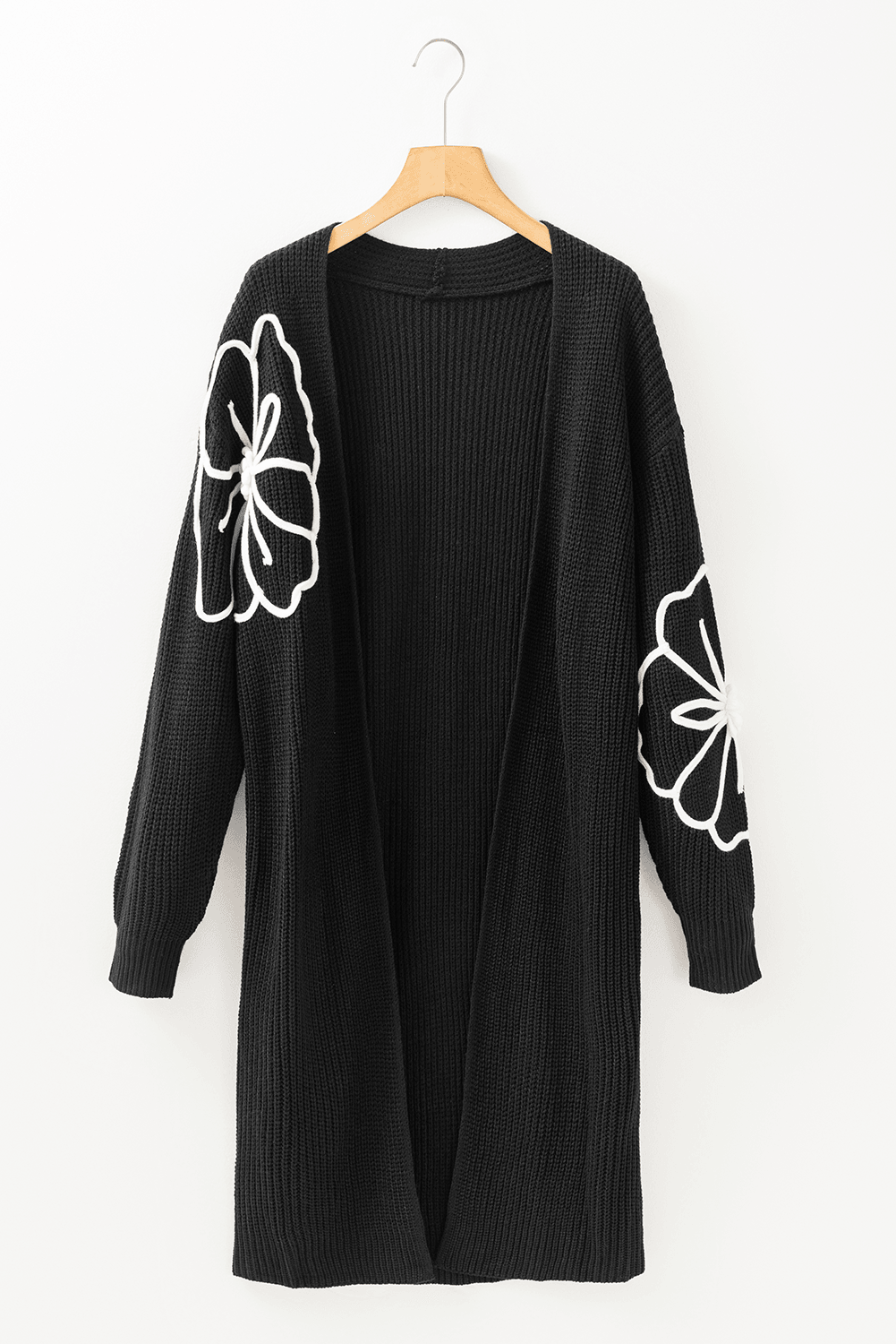 Beige Flower Embroidered Drop Shoulder Open Front Duster Cardigan - Toi ‘n’ Moi Ltd