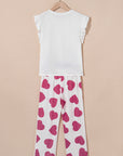 Pink Ruffled Tank Top And Heart Print Pants Lounge Set
