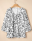 Black Leopard Print V Neck 3/4 Sleeve Blouse - Toi ‘n’ Moi Ltd