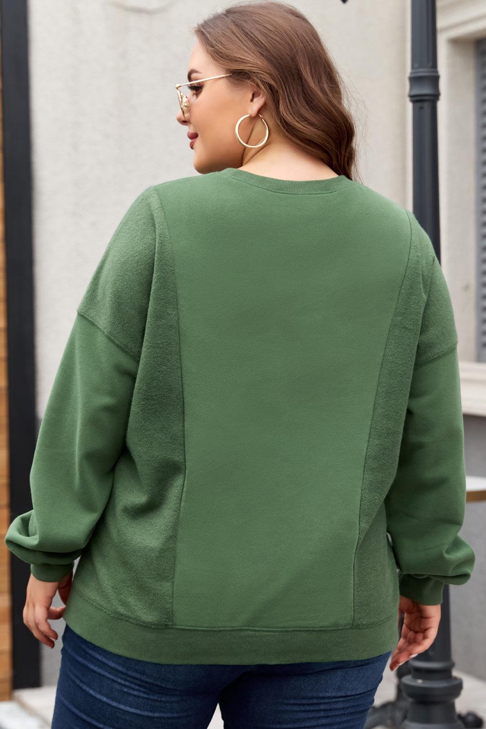 Black Loose Patchwork Crewneck Plus Size Sweatshirt - Toi ‘n’ Moi Ltd