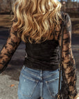 Black Lace Mesh Crochet Splicing Slim Fit Long Sleeve Blouse - Toi ‘n’ Moi Ltd