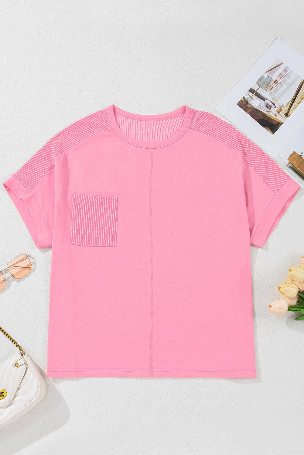 Bonbon Corded Patchwork Pocketed Plus Size T Shirt - Toi ‘n’ Moi Ltd
