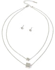 Cube Pendant Double Layer Necklace Set