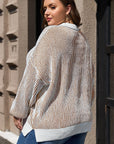 Bright Pink Striped Textured Knit Contrast Edge Loose Sweater - Toi ‘n’ Moi Ltd